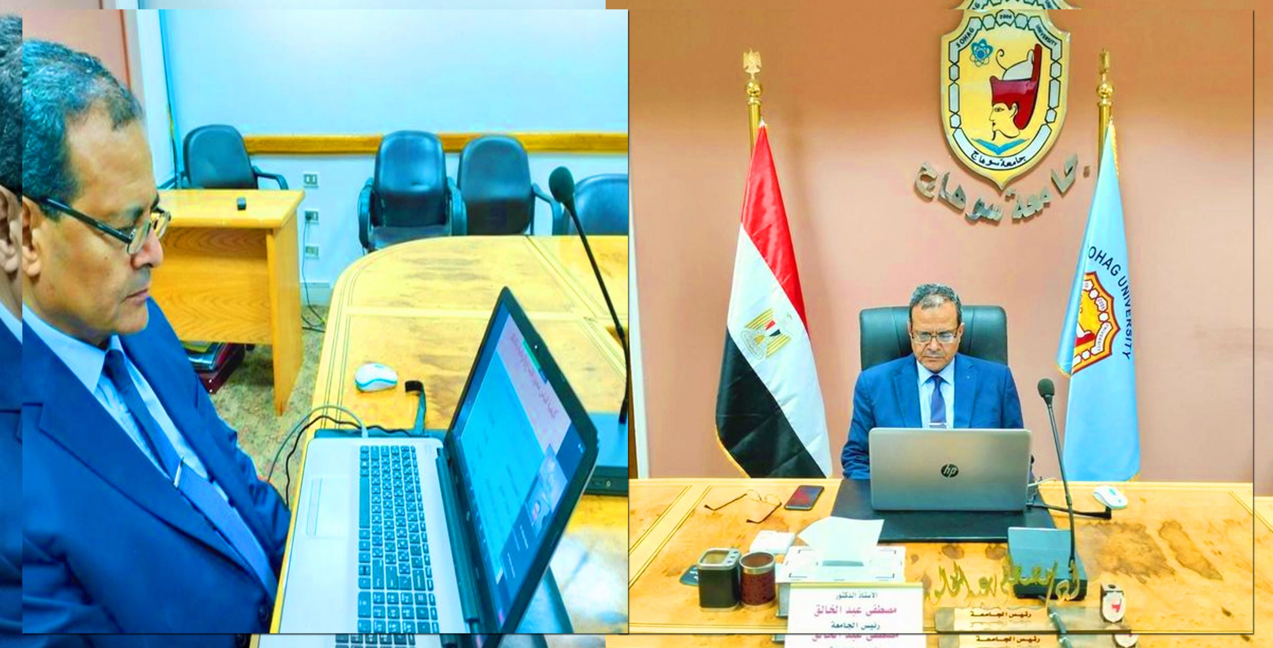 عبر تقنية الفيديو كونفرانس..رئيس جامعة سوهاج يشارك بندوة النشر العلمي والتصنيف الدولي