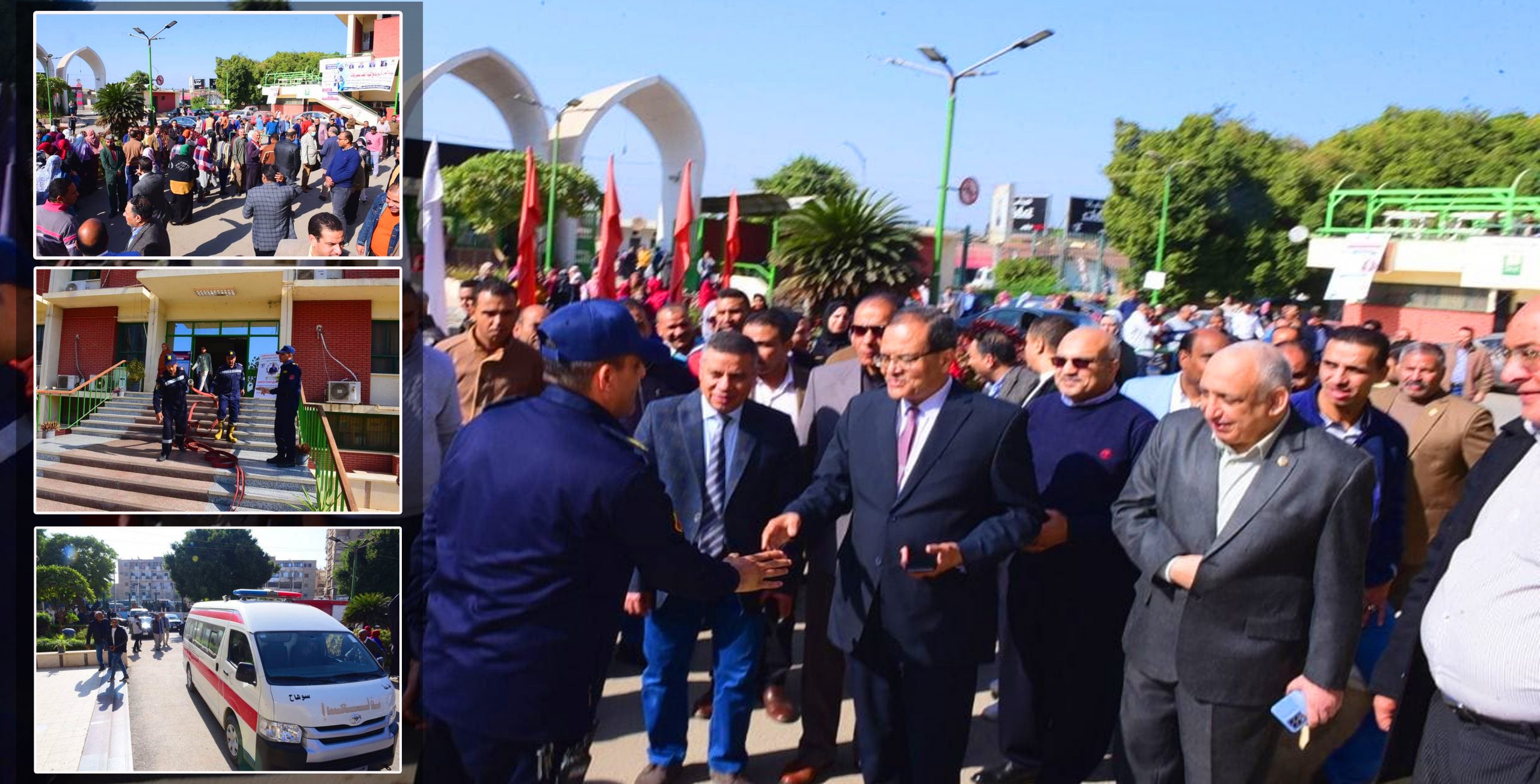 جامعة سوهاج تنفذ خطة الإخلاء التدريبية في حالات الطوارئ بمبني الادارة المركزية