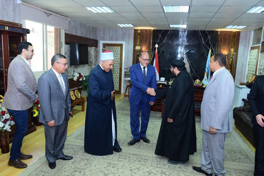 A delegation from Al-Azhar and the Church Congratulates the University President on Eid Al-Fitr